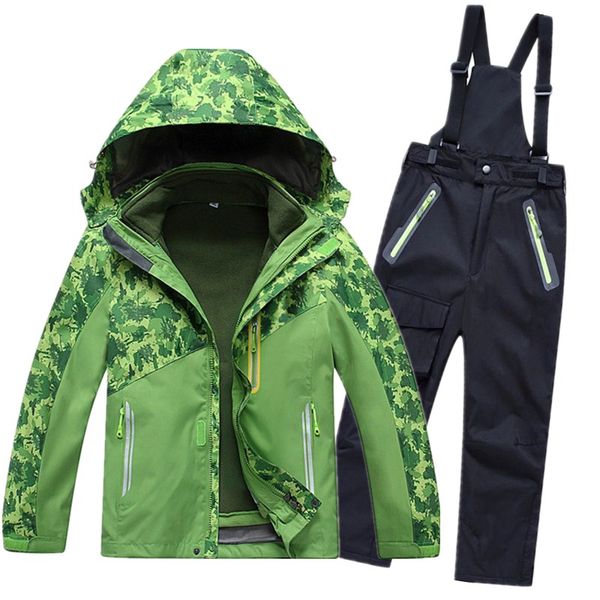 

children winter ski sets kids windproof waterproof skiing jackets+overalls pants suit for boys girls skiwear skating clothes set, White