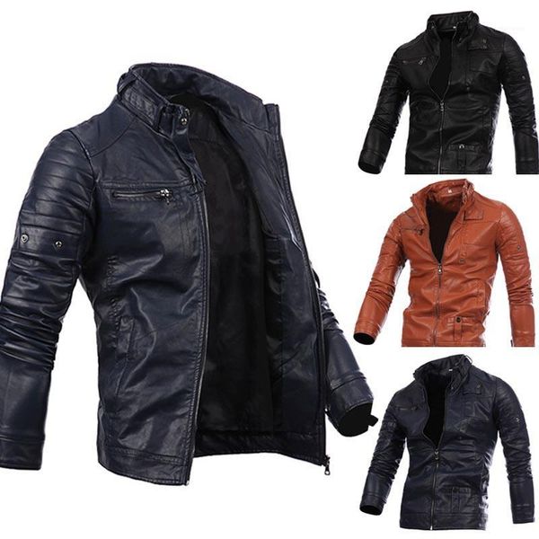 

pu jackets stand collar long sleeve solid pocket zipper homme clothing casual apparel mens autumm designer, Black;brown