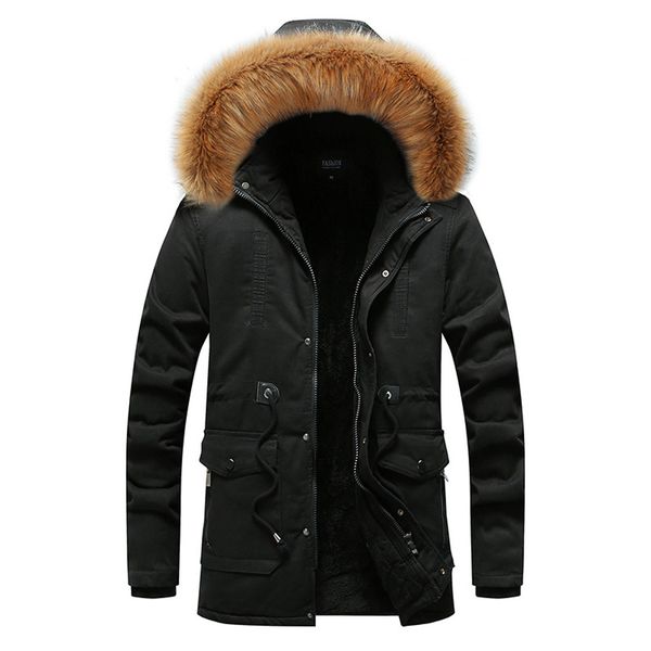 

men's winter thick hooded jacket, solid color casual jacket, white duck down coat with mens fur collar zipper garments, Tan;black