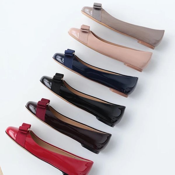 

brand new girl fashion luxury designer heels pump flats patent leather with bow womens bridal wedding casual flat shoes with box 34-40 t05, Black