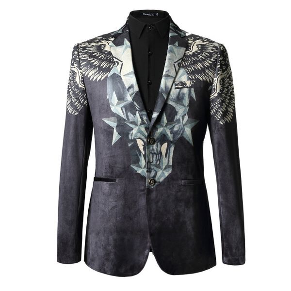 

new arrival brand men blazer single breasted casual wing print slim fit business suit jacket hombre, White;black