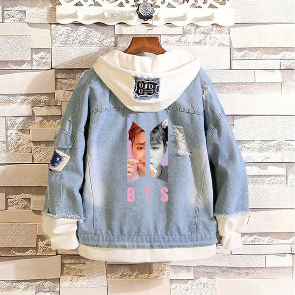 

bts 2019 kpop bts love yourself denim jean stitching jacket coat harajuku bangtan boy jimin suga jungkook clothes fans hoodies, Black