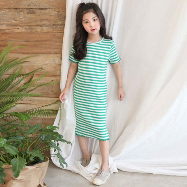 

girls dresses new 2020 kids cotton summer dress elastic long dress striped kids casual children clothes 4 6 8 10 12 14y, Red;yellow