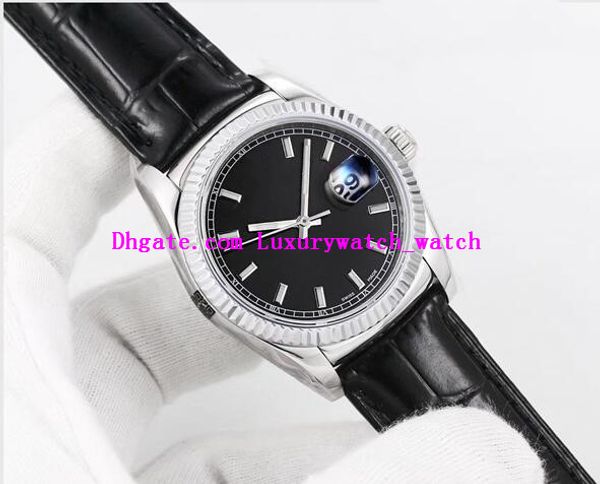 

new version 5 style 1118135 118138 118139 316l eta 2836 movement fluted 18k white gold bezel 36mm leather strap automatic mens watches, Slivery;brown