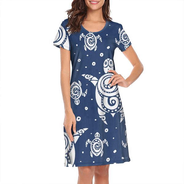 

nighties for women turtles pattern on blue design cool novel short sleeve nightdress fish turtle jellyfish crab dark sea turtles green, Black;red