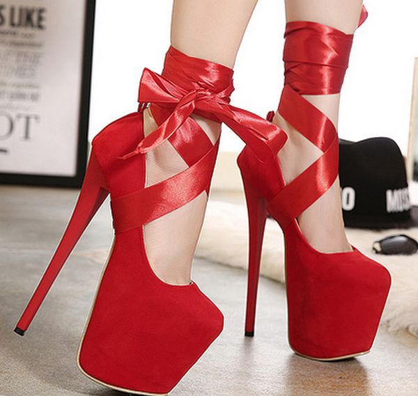 

large size 35-40 3 ways wearing women shoes 19cm stiletto heel lace-up wedding pumps 7cm platform red black banquet single shoes