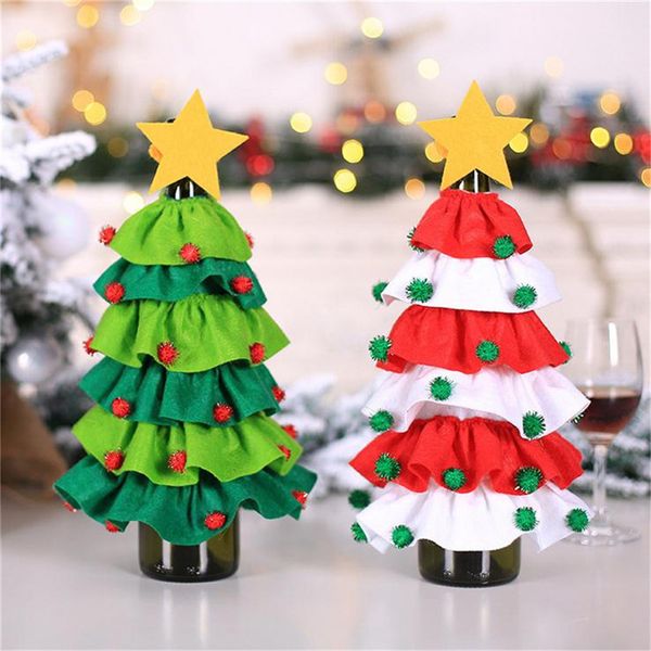 Holly Tree Christmas Bottle Wine Cover Tessuto non tessuto Palla di pelo appiccicosa Custodia per bottiglia di vino a cinque stelle Decorazioni per bottiglie del ristorante di Natale