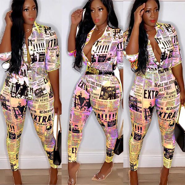 

wholesale-women's two piece pants sets designer street newspaper printed suit shorts and summer 2 piece fashion shorts, White