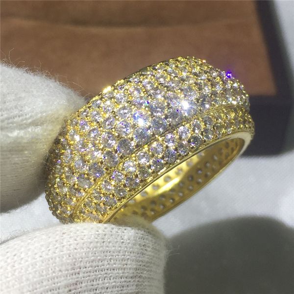 

wieck full pave cubic zirconia luxury ring 925 sterling silver simulated stones women wedding engagement band ring, Slivery;golden