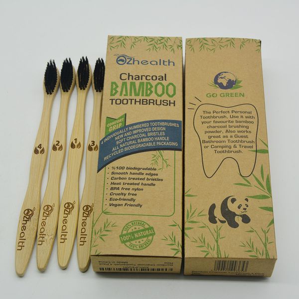 

bamboo black charcoal toothbrush healthy toothbrush travel wood tooth brush oral care toothbrush 4 pieces/lot 100 lots dhl