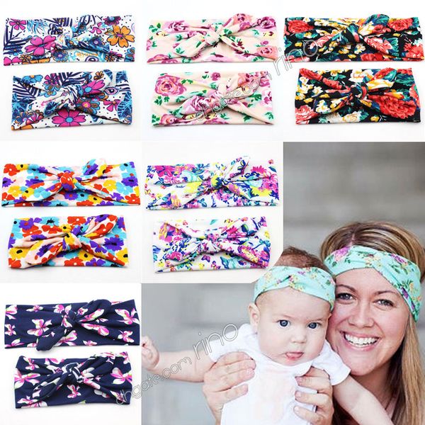 Mamãe e bebê combinando de algodão arco headbands foto prow presente para adulto orelhas de coelho pano elástico bowknot headbands acessórios 6sty