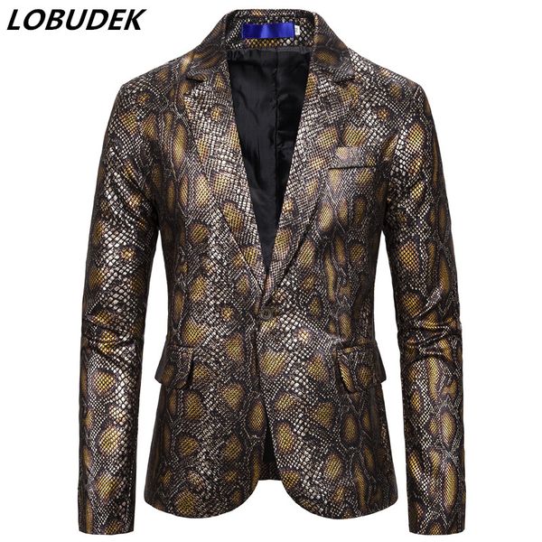

men's suits & blazers men snake print blazer one button stamping tuxedos business office casual coat bar club male singer stage costume, White;black