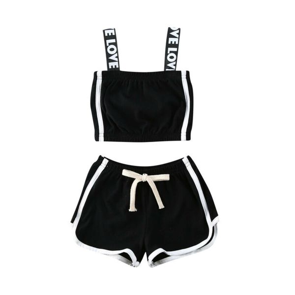 

us stock baby girls kids sunsuit clothes solid color sling + pants clothes, White