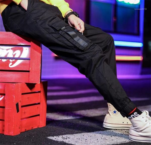 

loose male pencil pants casual fashion breathable relaxed mens pants big pocket mens cargo pants drawstring, Black