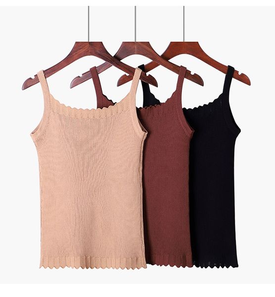 

new 2019 summer knit short ice silk vest slim with lace strap, Black;white
