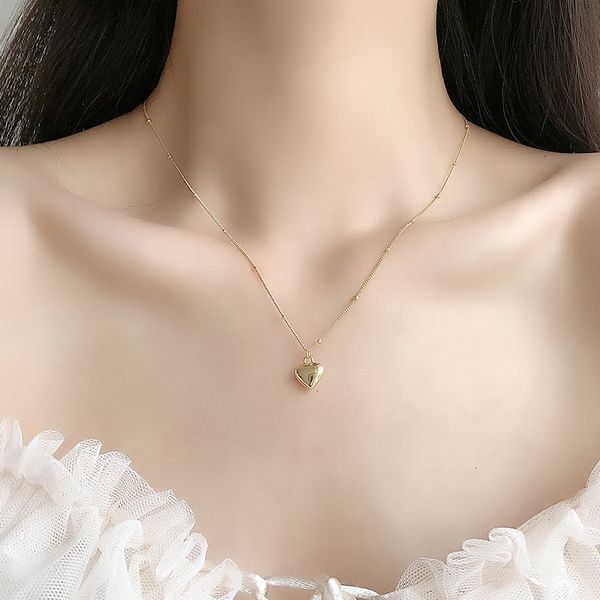 

love heart pendant necklace 925 sterling silver gold choker necklace stereoscopic for women fashion jewelry 925 silver, Golden;silver