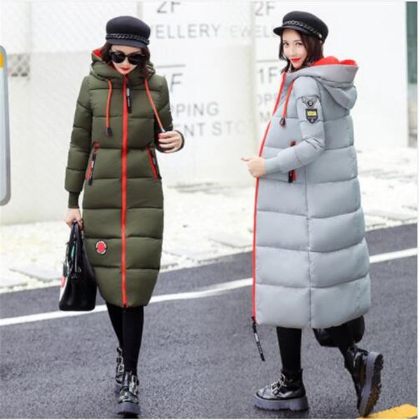 

hooded winter down coat jacket long warm slim women cotton-padded casaco feminino abrigos mujer invierno wadded parkas outwear, Black