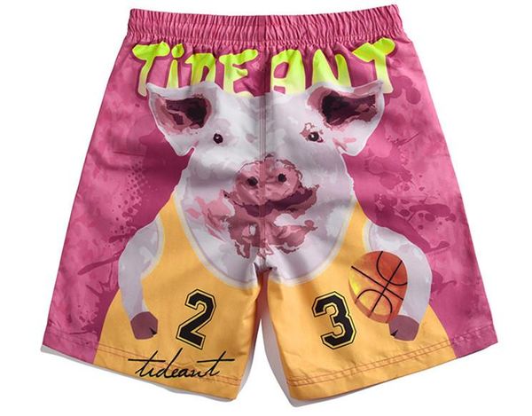 

mens summer 3d print basketball shorts pants pink pig fashion male clothing loose relaxed casual apparel, White;black