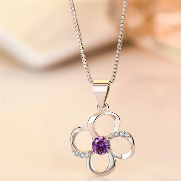 

charm crystal blue clover pendant necklace for women jewelry silver 925 necklace girls engagement accessories lady