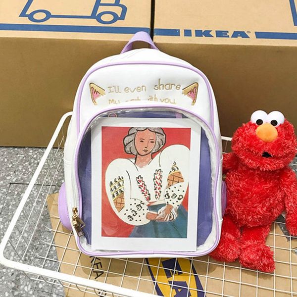 

large capacity backpack through girl's ears schoolbag cute girl bag clear mini women shoulder bags