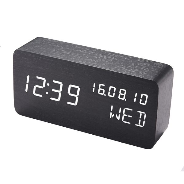 

деревянные led alarm clock display дата + время + цельсий / фаренгейт температура управления звуком функция a таблица настольные часы