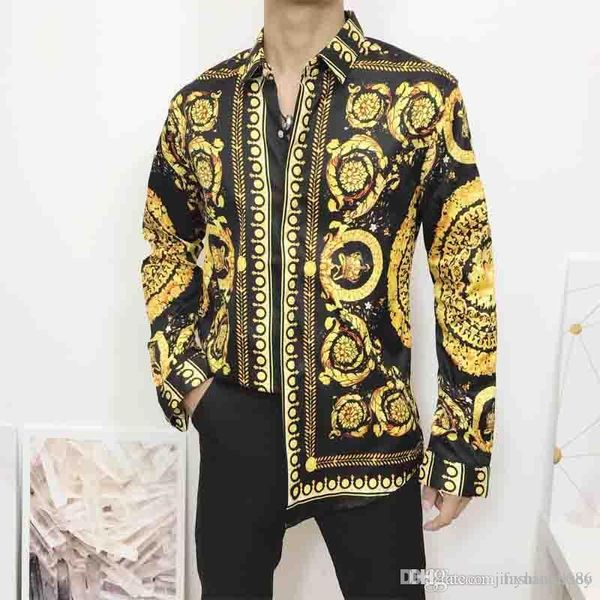 

франция high street роскошные мужские рубашки мода harajuku повседневная рубашка мужчины медуза черное золото тигр леопард необычные slim fi, White;black