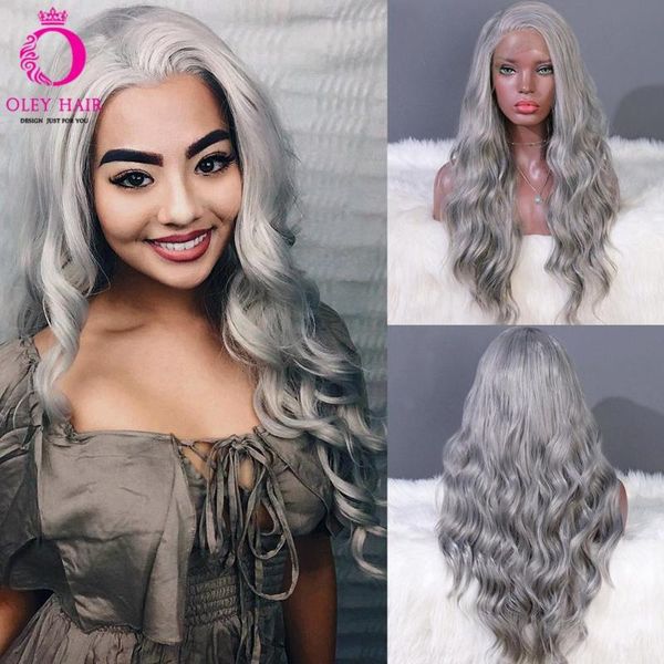 

synthetic wigs oley hair heat resistant wavy lace front wig high density long grey glueless cosplay for black women