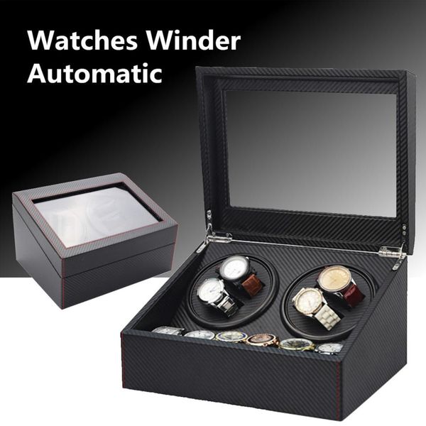 

black 4+6 automatic watch winder wooden dual automatic 2 motor storage case box organizer display rack stand watch box, Black;blue