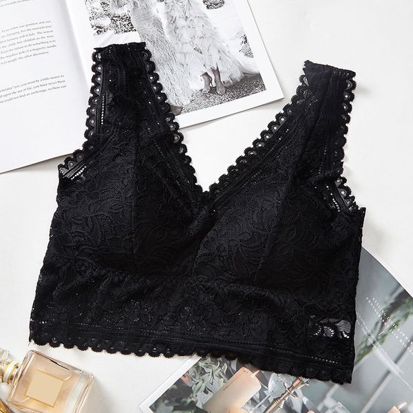 

женщины бесшовные кружевные майки летний жилет женщины беспроводной мягкий бюстгальтер кружевные майки нижнее белье, Black;white