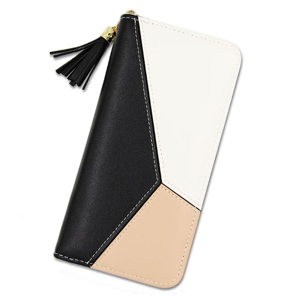 

women handbag block color coin purse fabala pu leather geometric long purse phone bags zipper clutch wallet card holder, Red;black