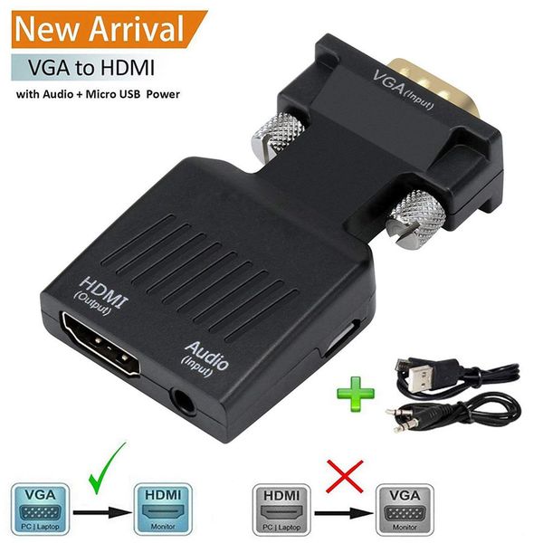 

vga to hdmi adapter converter stereo r/l channel 5v1a vga to hdmi hub with audio for hdtv, vga male to hdmi female