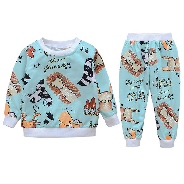 

fashion baby clothes set autumn comfortable cotton animals printing kid round neck long sleeve splicing jumper pants 9m-4t, White