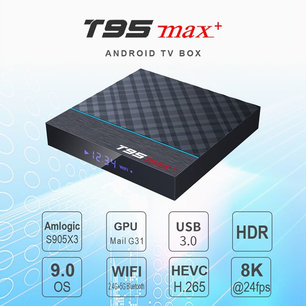 

10шт t95max про сшитое amlogic s905x3 5g wifi 4gb / 32gb 4gb / 64gb quad core 4k смарт android9.0 tv box коробки amlogic s905x3