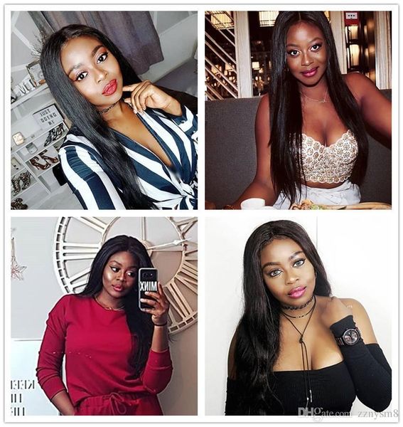 

straight glueless lace front human hair wigs for women 250% density full brazilian lace frontal wig pre plucked bob, Black