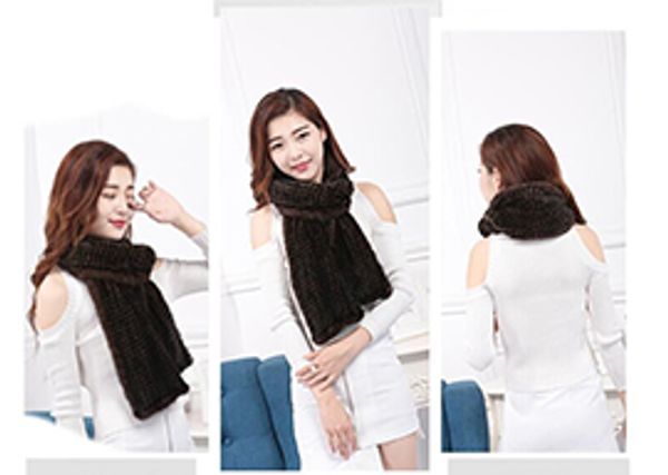 

women's real genuine mink fur tight kitted scarf 180*20cm, Blue;gray