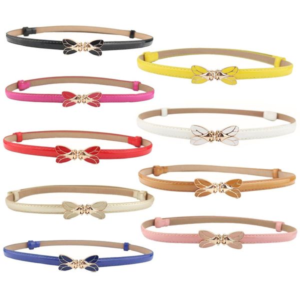 

women thin bow belt elegant ladies metal buckle waist belts candy color pu leather narrow adjustable waistband #rn, Black;brown