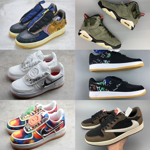 

travis scott x air force 1 low running shoes 'cactus jack' medium olive houston oilers aj 1 basketball sports trainer sneakerses, Black