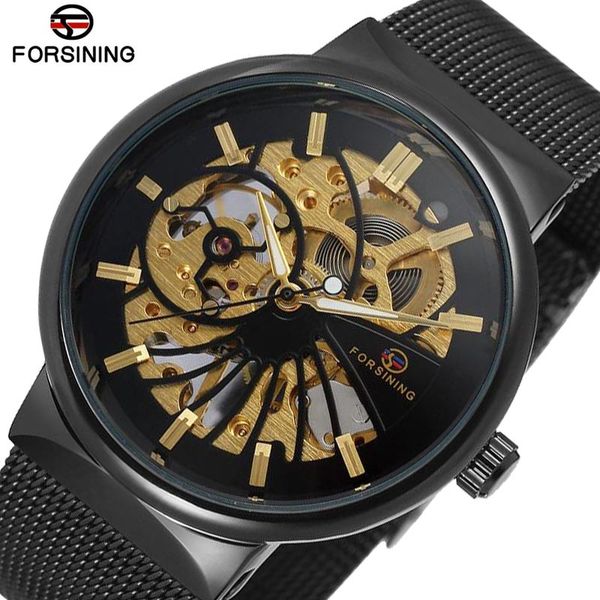 

forsining milance watch fashion waterproof automatic watch men skeleton black mechanical mens watches top, Slivery;brown