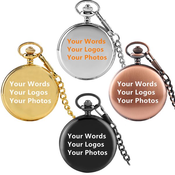 

personalized design watches words logo p on the cover or dial smooth case quartz analog pocket watch necklace pendant chain unique gift, Slivery;golden