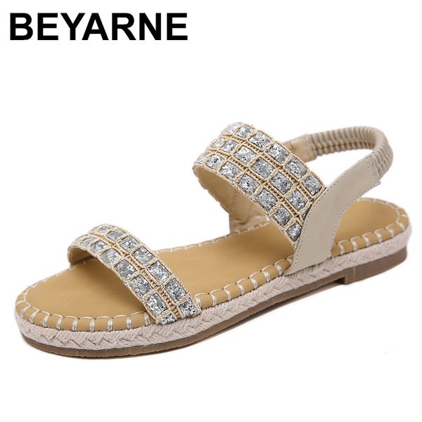 

beyarne богемия кристалл bling женщин плоские сандалии обувь женщин размер sandalse616 вскользь гладиатор сандалии rope плетение soft plus, Black