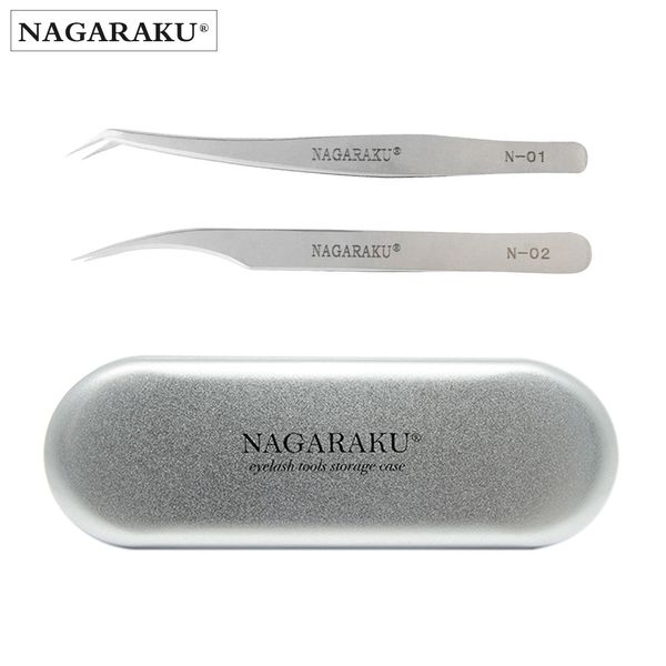 

nagaraku 1 pair tweezers with stainless steel container eyelash extension makeup tools tweezers storage box case n-01 n-02