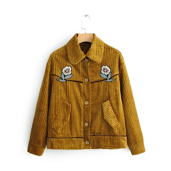 

женское вельветовое цветочное вышитое пальто, Tan;black