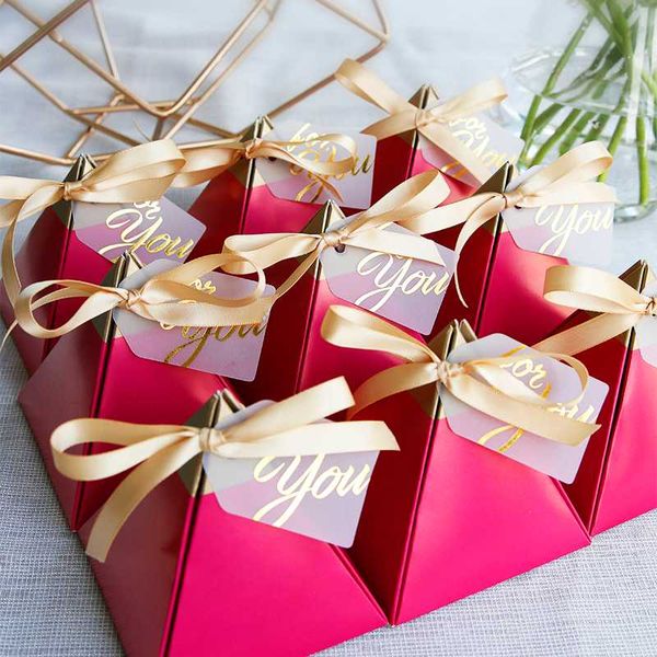

new rose red triangular pyramid candy box wedding favors and gifts box party supplies paper gift chocolate boxes packages