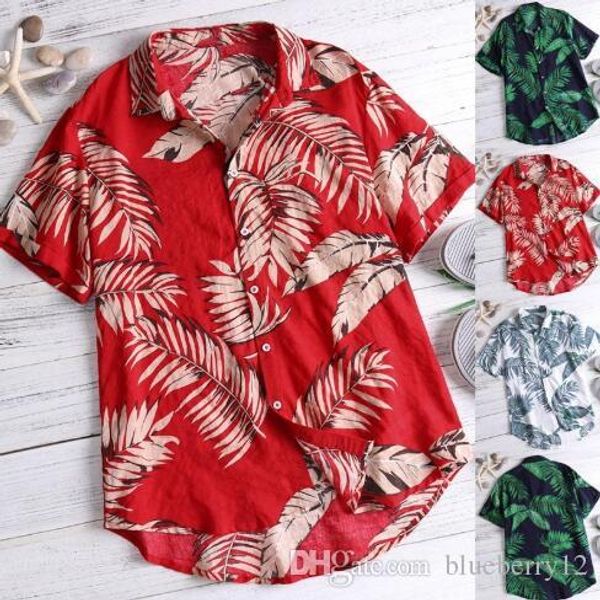 

2019 hawaiian style mens short sleeve print shirt vacation plus size casual stand collar button loose beach shirt apparel comfort