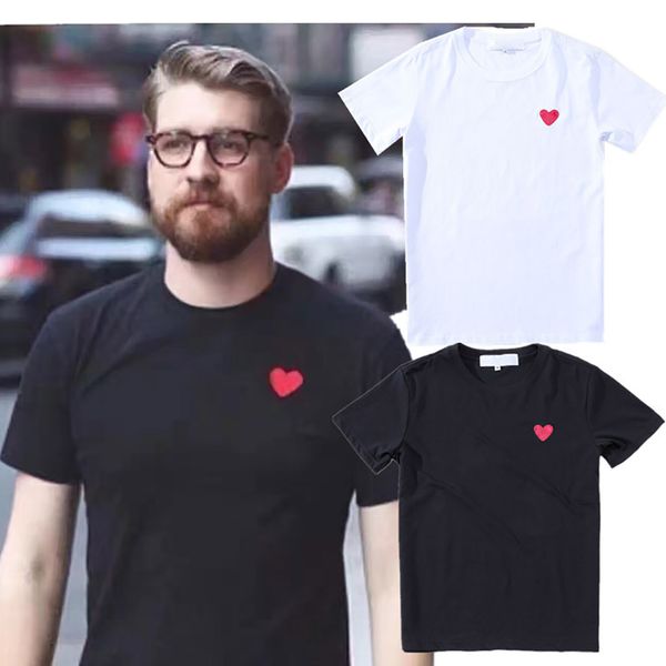 

designer men t-shirt luxury private custom piay small red heart embroidery couple with t-shirts street hip-hop cotton brand short sleeve, White;black