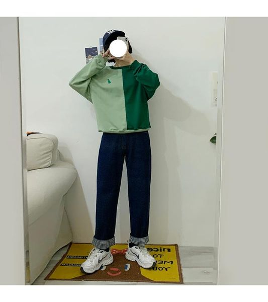 

new casual preppy style women washed jeans cartoon embroidery young girl's denim pants full length trousers, Blue