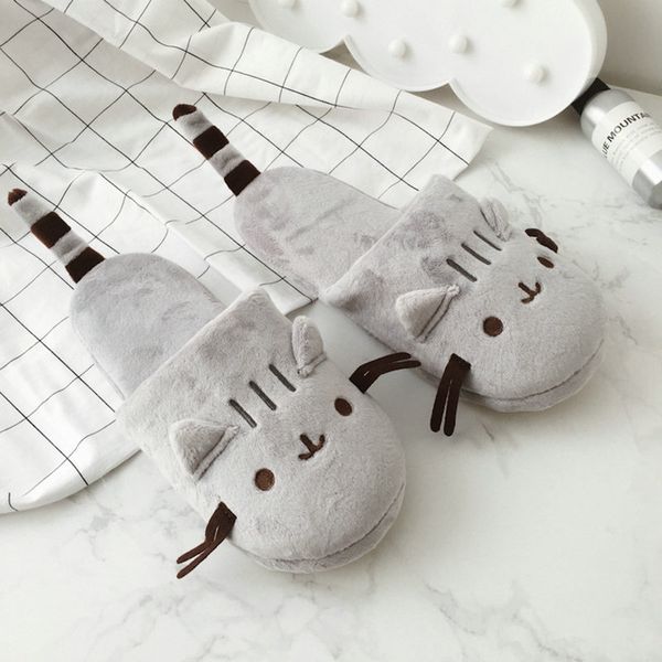 

2020 new cat animal indoor slippers cartoon house women soft slipper indoor house gilr winter faux plush shoes, Black