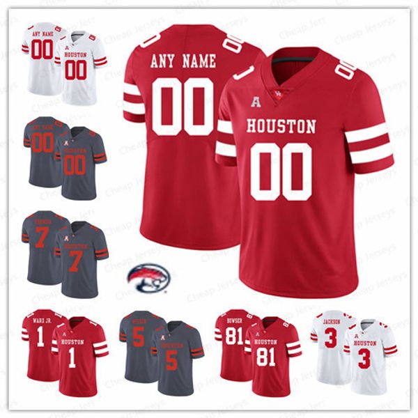 

custom houston cougars college football 10 ed oliver 7 чехол keenum красный белый серый сшитое любое число имя футболка ncaa, Black