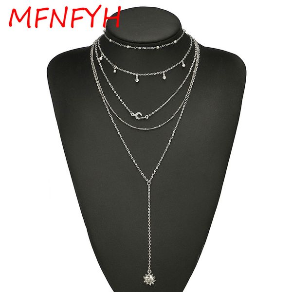 

mfnfyh bohemian jewelry small sun flower necklaces & pendants multi layer silver chain chocker necklace women party accessories, Golden;silver