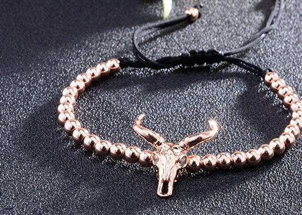 

4mm uii3 silver gold cow adjusted micro pave cz zircon cubic zirconia bracelet macrame charm braided copper braiding, Black